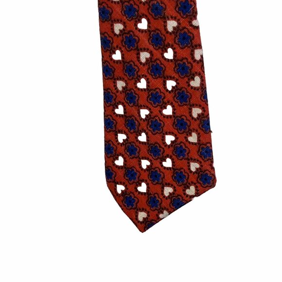 Men’s Vintage Tie 60’s 70’s Heart & Flower Patterned Red, White &Blue - Picture 3 of 5